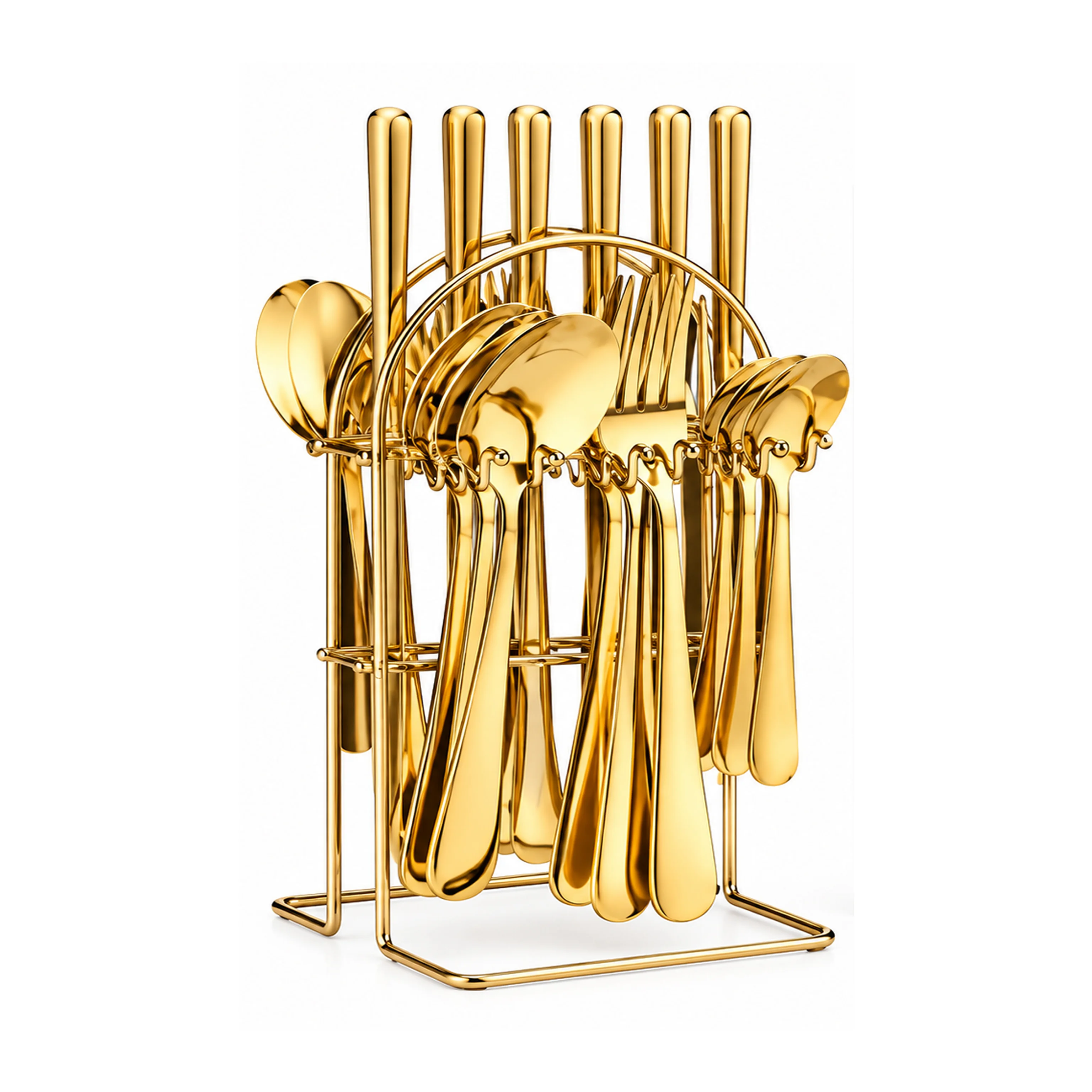 Novenaii 24-Piece Stainless Steel/Golden Cutlery Set